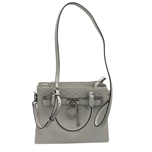 RETAIL $498 Michael Kors Hamilton Small Logo Embossed Washed Denim Satchel*NEW - Picture 1 of 13